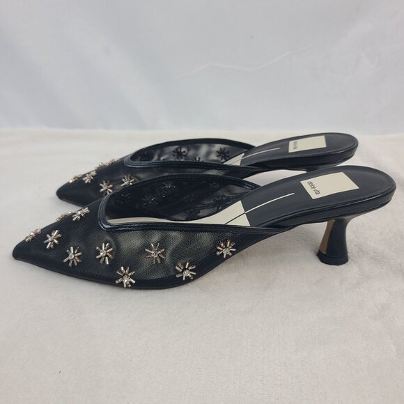 NEW Dolce Vita Clara Wide Black Mesh Embellished Heels Size 7.5 - Picture 5 of 10